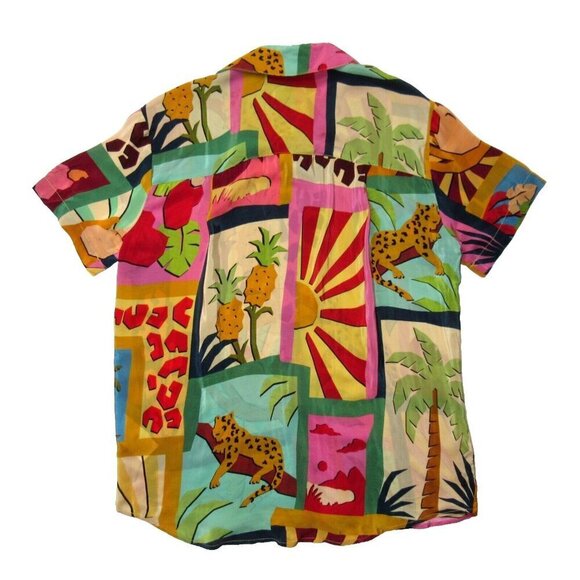 NWT Farm Rio Pajama Shirt in Tropical Collage Silky Viscose Blouse XS $140 - Picture 5 of 5